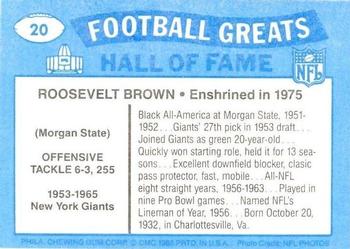 1988 Swell Greats #20 Roosevelt Brown Back