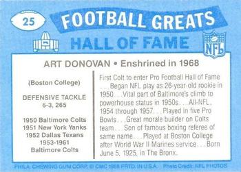 1988 Swell Greats #25 Art Donovan Back