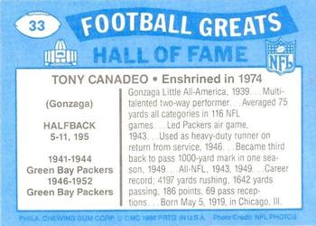 1988 Swell Greats #33 Tony Canadeo Back