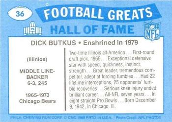 1988 Swell Greats #36 Dick Butkus Back