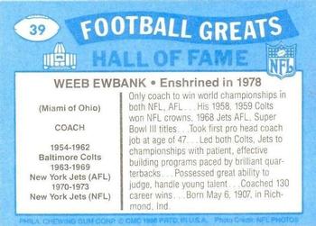 1988 Swell Greats #39 Weeb Ewbank Back