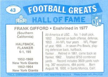 1988 Swell Greats #43 Frank Gifford Back
