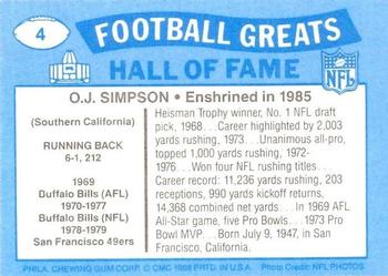1988 Swell Greats #4 O.J. Simpson Back