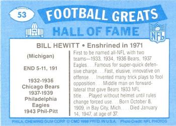 1988 Swell Greats #53 Bill Hewitt Back