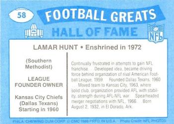 1988 Swell Greats #58 Lamar Hunt Back