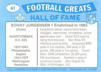 1988 Swell Greats #61 Sonny Jurgensen Back