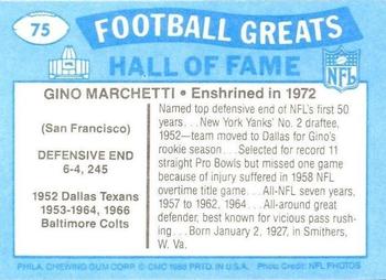1988 Swell Greats #75 Gino Marchetti Back