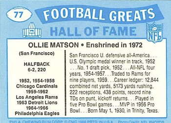 1988 Swell Greats #77 Ollie Matson Back