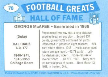 1988 Swell Greats #78 George McAfee Back