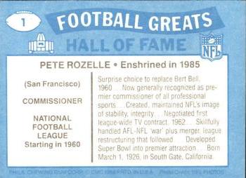 1988 Swell Greats #1 Pete Rozelle Back