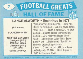 1988 Swell Greats #7 Lance Alworth Back