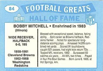 1988 Swell Greats #84 Bobby Mitchell Back