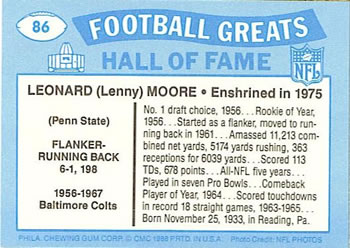 1988 Swell Greats #86 Leonard Moore Back