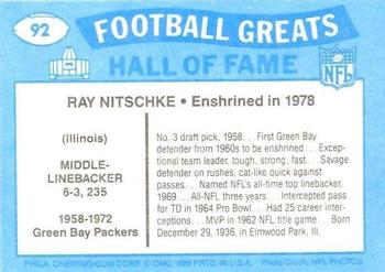 1988 Swell Greats #92 Ray Nitschke Back