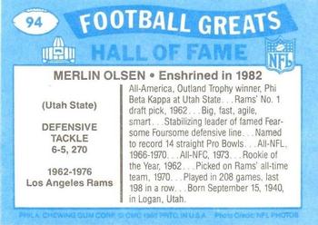 1988 Swell Greats #94 Merlin Olsen Back