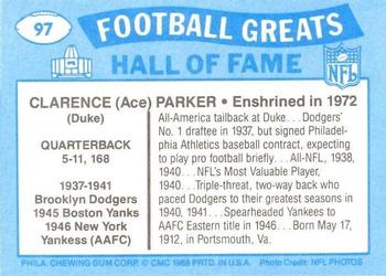 1988 Swell Greats #97 Clarence Parker Back