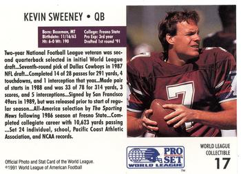 1991 Pro Set - World League Collectibles (WLAF Inserts) #17 Kevin Sweeney Back