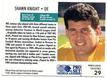 1991 Pro Set - World League Collectibles (WLAF Inserts) #29 Shawn Knight Back