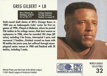 1991 Pro Set - World League Collectibles (WLAF Inserts) #32 Greg Gilbert Back
