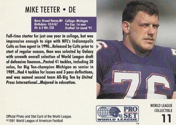1991 Pro Set - World League Collectibles (WLAF Inserts) #11 Mike Teeter Back
