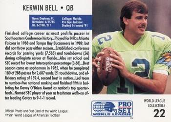 1991 Pro Set - World League Collectibles (WLAF Inserts) #22 Kerwin Bell Back