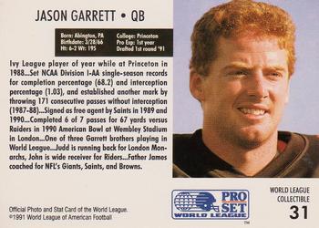 1991 Pro Set - WLAF Inserts #31 Jason Garrett Back
