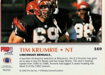 1992 Pro Set Power #169 Tim Krumrie Back