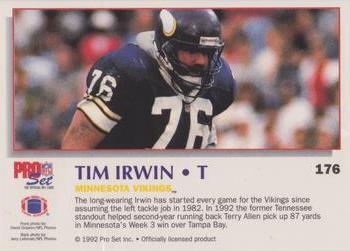 1992 Pro Set Power #176 Tim Irwin Back