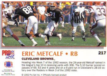 1992 Pro Set Power #217 Eric Metcalf Back
