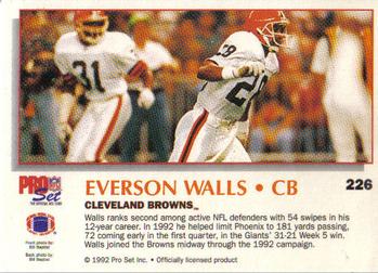 1992 Pro Set Power #226 Everson Walls Back