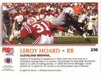 1992 Pro Set Power #236 Leroy Hoard Back
