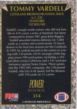 1992 Pro Set Power #314 Tommy Vardell Back