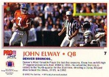 1992 Pro Set Power #7 John Elway Back