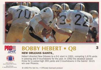 1992 Pro Set Power #3 Bobby Hebert Back