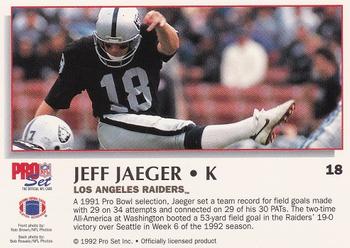 1992 Pro Set Power #18 Jeff Jaeger Back