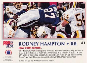 1992 Pro Set Power #27 Rodney Hampton Back