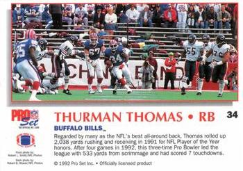 1992 Pro Set Power #34 Thurman Thomas Back