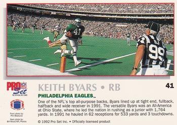 1992 Pro Set Power #41 Keith Byars Back
