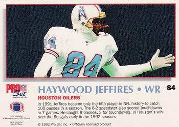 1992 Pro Set Power #84 Haywood Jeffires Back