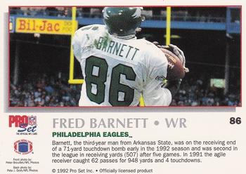 1992 Pro Set Power #86 Fred Barnett Back