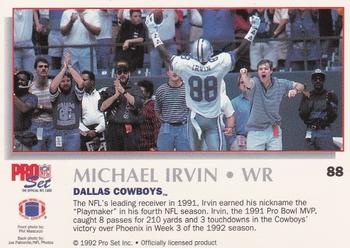 1992 Pro Set Power #88 Michael Irvin Back