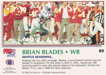 1992 Pro Set Power #89 Brian Blades Back
