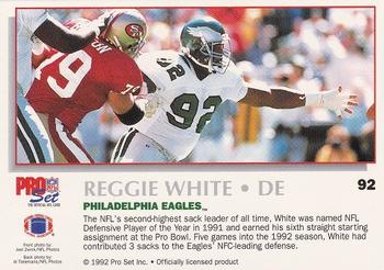 1992 Pro Set Power #92 Reggie White Back