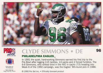 1992 Pro Set Power #96 Clyde Simmons Back