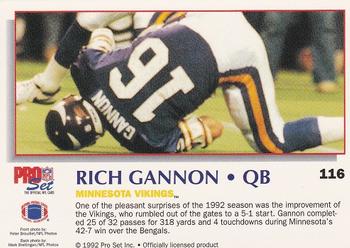 1992 Pro Set Power #116 Rich Gannon Back