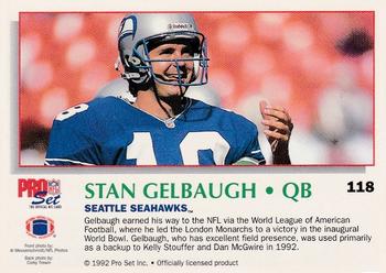 1992 Pro Set Power #118 Stan Gelbaugh Back