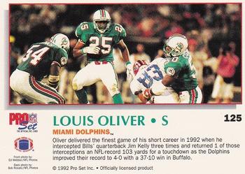 1992 Pro Set Power #125 Louis Oliver Back