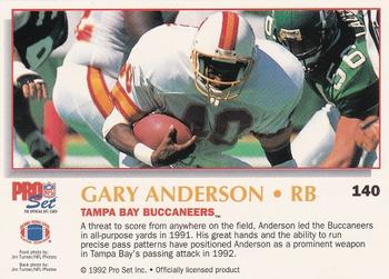 1992 Pro Set Power #140 Gary Anderson Back