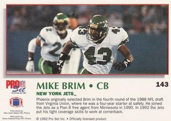1992 Pro Set Power #143 Mike Brim Back