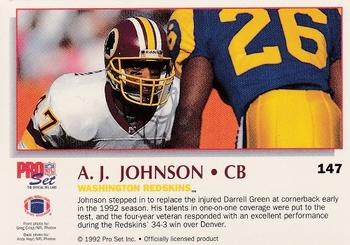 1992 Pro Set Power #147 A.J. Johnson Back
